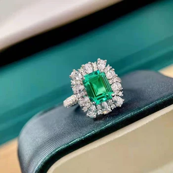 OEVAS 925 Sterlingas Sidabro Nekilnojamojo 2.2 Karatų Laboratorijoje Auginami Smaragdas Žiedai Moterims Putojantis Vestuves Fine Jewelry Didmeninės