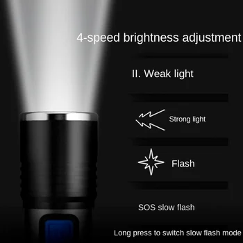 LED žibintuvėlis USB įkrovimo patogu, super šviesus tolimojo priartinimo daugiafunkcinis vandeniui lauko buitinių apšvietimas