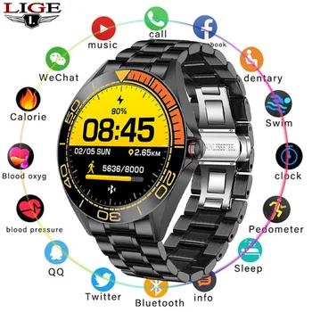 LIGE Naujas nerūdijančio plieno Skaitmeninis Žiūrėti Vyrų Sporto Laikrodžiai Elektroninių LED Vyrų Riešo Žiūrėti Vyrų Laikrodis atsparus Vandeniui Bluetooth Valandą