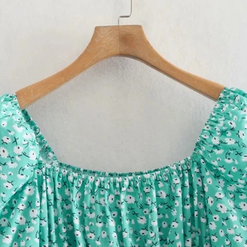 Vasarą Moterys Aikštėje Apykaklės, Elastinga Juosmens Išspausdinti Mini Suknelė Moterų Sluoksniuotos Rankovėmis Drabužius Atsitiktinis Lady Prarasti Vestido D7710