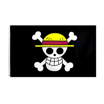 ZXZ nemokamas pristatymas 90*150CM Vienas Gabalas piratų Monkey D. Luffy Kaukolė Vėliavos, Vienas Gabalas straw hat piratai trimitas banner vėliavos