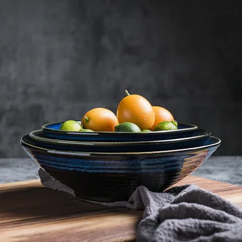 Japonijos asmenybės kūrybos mėlyna krosnies glazūruotos keraminės sriuba bowl namų paprasta aukštos kokybės ryžių dubenėlį sriubos dubenėlį ramen dubuo