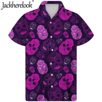 Jackherelook Violetinė Cukraus Kaukolės Prekės ženklo Dizainas Kubos Guayabera Laisvi Marškinėliai Mens Atsitiktinis trumpomis Rankovėmis Drabužius Camisa Masculina