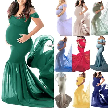 Motinystės Fotografija Suknelės Kietas Off Peties Motinystės Suknelės už Nuotrauką Šaudyti Ilgai Nėštumo Suknelė Moterims Drabužių
