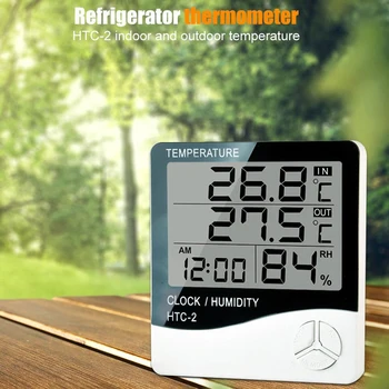 LCD Skaitmeninis Temperatūros, oro Drėgmės Matuoklis Patalpų Lauko Termometras su Drėgmėmačiu Stotį Su Laikrodžiu Namų HTC-1 /-2