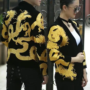 Prabanga Dragon Siuvinėjimo Suknelė Drabužių Vyrams Aksomo Šalies Pokylių Švarkas Vyrų Slim Fit Aštrių Prekės Ženklo Striukė Vyrams Outwear 2021