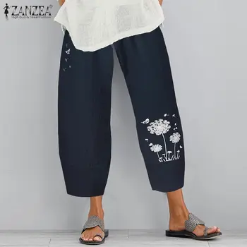 Elegantiškas Spausdinti Haremo Kelnės Moterims Pavasario Kelnės 2021 ZANZEA Atsitiktinis Elastinga Juosmens Ilgai Pantalon Palazzo Moterų Gėlių Ropė