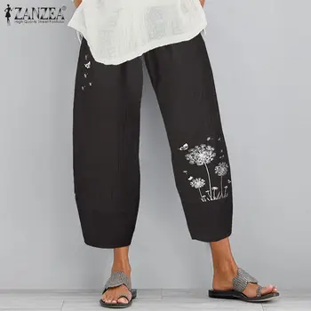 Elegantiškas Spausdinti Haremo Kelnės Moterims Pavasario Kelnės 2021 ZANZEA Atsitiktinis Elastinga Juosmens Ilgai Pantalon Palazzo Moterų Gėlių Ropė