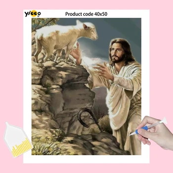 Kvadratiniu/apvalus Gręžimo Diamond Siuvinėjimo Jėzus, ir avis Diamond Tapybos Kryželiu kalnų krištolas Mozaikos Dekoro DX0571