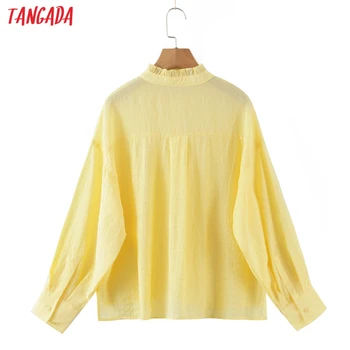 Tangada Moterų Negabaritinių Geltonos spalvos Marškinėliai ilgomis Rankovėmis 2021 Elegantiškos Moters Laisvalaikio Laisvi Marškinėliai 8H19