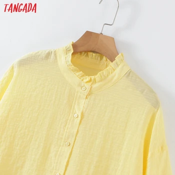Tangada Moterų Negabaritinių Geltonos spalvos Marškinėliai ilgomis Rankovėmis 2021 Elegantiškos Moters Laisvalaikio Laisvi Marškinėliai 8H19