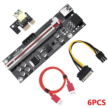 6Pcs VER009S Plus PCI-E Riser Card PCI Express 1X iki 16X USB 3.0 Kabelis SATA į 6Pin Jungtis Grafika Vaizdo plokštė Kasyba