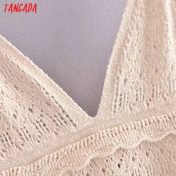Tangada Moterų vientisos Spalvos, Tuščiavidurė Iš Megzti Suknelę Dirželis Rankovių 2021 Mados Lady Elegantiškas Suknelės Vestido 3H580