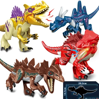 Naujas 2021 Juros periodo Dino Pasaulio Stegosaurus Carnotaurus Statybos Rinkiniai Bolcks Plytų Dinozaurai duomenys Raptor Žaislai vaikams dovanos
