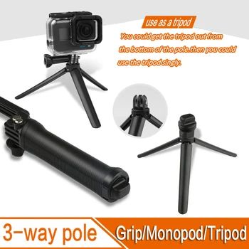Nešiojamų 3 Būdas Danga Vandeniui Monopodzie Selfie Stick Sudedamas Trikojis Stovas GoPro Hero 8 7 6 5 Yi 4K Sjcam Eken Priedų