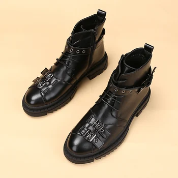 Britų stiliaus vyriškos mados punk hip-hop suknelė platformos batai juodos spalvos natūralios odos batai kaubojus botas kulkšnies botines hombre vyras