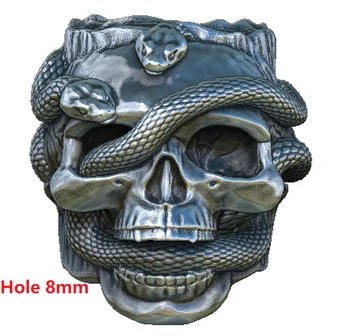 8mm Antikvariniai Sidabro Kaukolė su Gyvatės Karoliukai