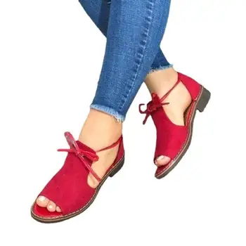 Vasaros Moterų Sandalai Vientisos Spalvos Peep Toe Ponios Butai Atsitiktinis Bowknot Nėriniai-Up Moteriška Avalynė, Batai, Plius Dydis Mados 2021