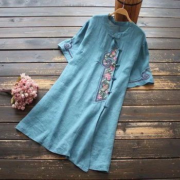 2021 moterų moterų top suknelė kinijos tradicinės medvilnės, lino siuvinėjimo lady kasdien atsitiktinis viršūnes šifono kinijos vintage marškinėliai