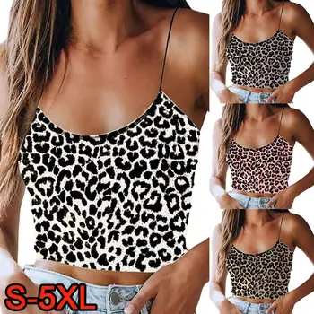 Moterų Leopardas Spausdinti Ruda Camisole Vasaros Mados Streetwear Seksualus Korsetas Pasėlių Viršuje Sleeeveless Camisole