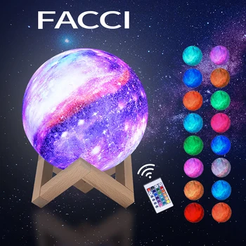 FACCI 3D Spausdinimo Star Mėnulio Lempos Spalvinga Keisti Touch Namų Dekoro Kūrybos Dovana Usb Led Nakties Šviesos Galaxy Lempos Dekoro Gimtadienio Dovana