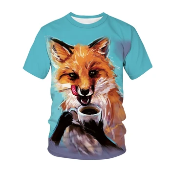 Scarlet Fox 3D Spausdinimo Gyvūnų Kietas Juokingi marškinėliai vyrams ir moterims trumpomis Rankovėmis Vasaros Viršūnes Tees Mados juodos spalvos drabužius