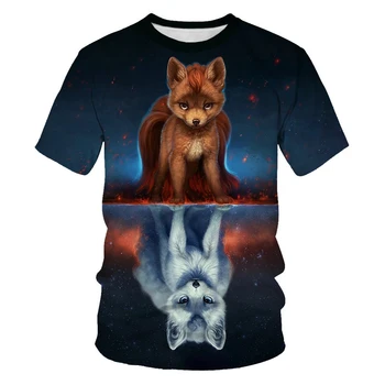 Scarlet Fox 3D Spausdinimo Gyvūnų Kietas Juokingi marškinėliai vyrams ir moterims trumpomis Rankovėmis Vasaros Viršūnes Tees Mados juodos spalvos drabužius