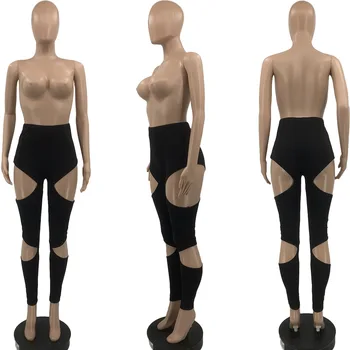 Tvirtinimo taškai Kelnės Moterims Vasaros 2021 Juoda Iškirpti Seksualus Klubas Komplektus Clubwear Pantalon Broeken Dames Hosen Damen Mujer Pantalones