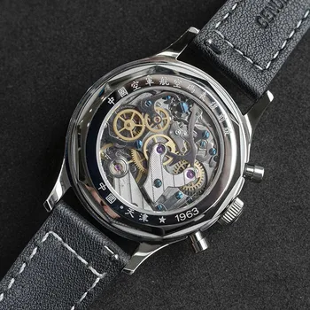 Mechaniniai rankiniai laikrodžiai vyrams Chronograph Žuvėdra 1963 Originalus ST1901 Limited Edition Sapphire atsparus Vandeniui Šviesos Nerūdijančio