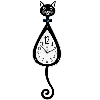 Katė sieninis laikrodis, medinės kūrybos laikrodis kambarį paprastas laikrodis animacinių filmų namų puošybai kvarcinis laikrodis