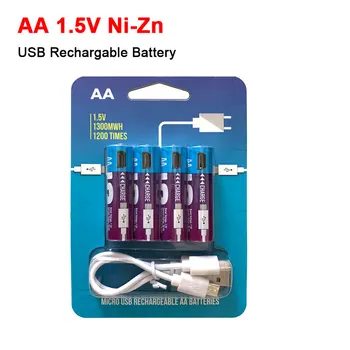 Originalus AA įkraunamos Ni-Zn baterija 1,5 V 1300 mWh nikelio-cinko USB Įkraunamas akumuliatorius, Elektros žaislas nuotolinio valdymo susitarimo memorandumais