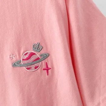 Trumpas Rankovės marškinėliai Moterims Siuvinėjimo Studentams Dizainas Puikus, Purus Atsitiktinis Pora Retro Classic Streetwear Harajuku Lengvas