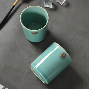 Kinijos Teacup Butas Taurės 6oz Kavos Puodelis Keramikos Puodelis Arbatos Graviruotas FU Celadons Porceliano Drinkware Japonija Stiliaus Glazūra Keramikos dirbinius
