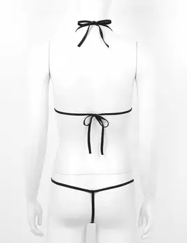 Moteris Seksuali Apranga, Erotiški Micro Tuščiaviduriai Iš Bikini apatinis Trikotažas Nustatyti Apynasrio Kaklo Savarankiškai kaklaraištis Bra Top su G-String Kelnaičių Moterų Apatiniai