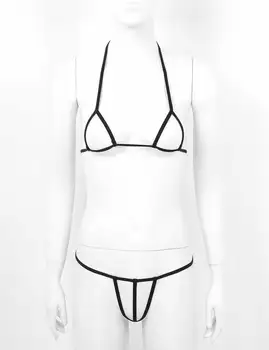 Moteris Seksuali Apranga, Erotiški Micro Tuščiaviduriai Iš Bikini apatinis Trikotažas Nustatyti Apynasrio Kaklo Savarankiškai kaklaraištis Bra Top su G-String Kelnaičių Moterų Apatiniai