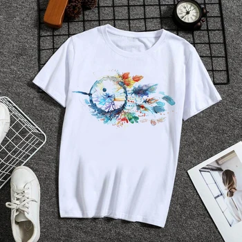 2020 metų Vasaros Moterims T-shirt Vasaros vėjo varpeliais Spausdinti Tshirts Atsitiktinis Viršūnes Tee Harajuku 90-ųjų Derliaus Baltos spalvos marškinėlius Moterų Drabužiai