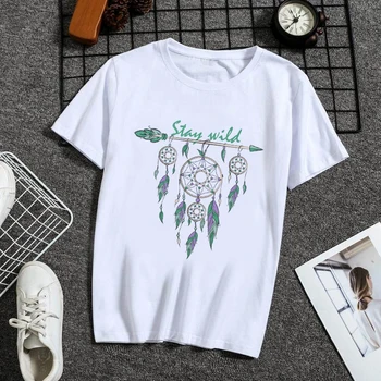 2020 metų Vasaros Moterims T-shirt Vasaros vėjo varpeliais Spausdinti Tshirts Atsitiktinis Viršūnes Tee Harajuku 90-ųjų Derliaus Baltos spalvos marškinėlius Moterų Drabužiai