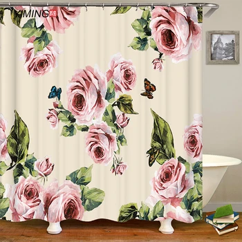 Paprastas drugelis ir gėlių spausdinimo vandeniui dušo užuolaidos vonios kambarys poliesteris užuolaidų, namų dekoravimo užuolaidų kablys