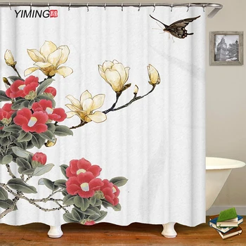 Paprastas drugelis ir gėlių spausdinimo vandeniui dušo užuolaidos vonios kambarys poliesteris užuolaidų, namų dekoravimo užuolaidų kablys