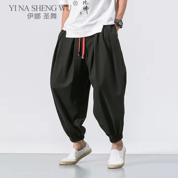 Vasaros Haremo Stiliaus Kelnės Vyrams Kinų Stiliaus Atsitiktinis Palaidų Medvilnės Skalbiniai Japonų Kimono Sweatpants Jogger Kelnes Streetwear Kelnės