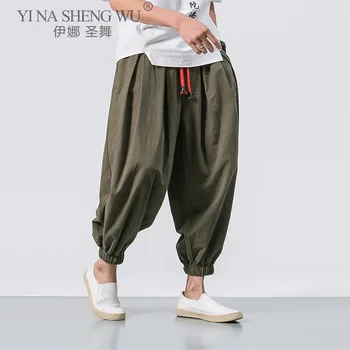 Vasaros Haremo Stiliaus Kelnės Vyrams Kinų Stiliaus Atsitiktinis Palaidų Medvilnės Skalbiniai Japonų Kimono Sweatpants Jogger Kelnes Streetwear Kelnės