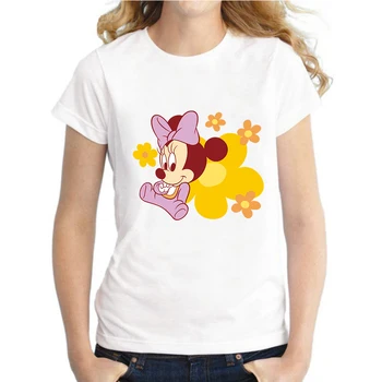 Disney marškinėliai Moterims trumpomis Rankovėmis Mickey Mouse Minnie Kūdikių Pora Grafikos Animacinių filmų Drabužių Harajuku O-kaklo Negabaritinių marškinėliai