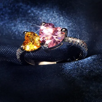 Elegantiškas Žiedai 925 Sidabro Papuošalai Dvigubo Širdies Formos Cirkonis Akmuo Piršto Žiedą, Moterims Vestuvių Dalyvavimo Žada Papuošalai