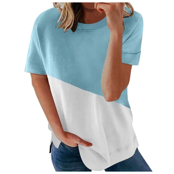 2021 Naujas Moterų Susiuvimo Trumpas rankovėmis Apvalios Kaklo Atsitiktinis marškinėliai Topai