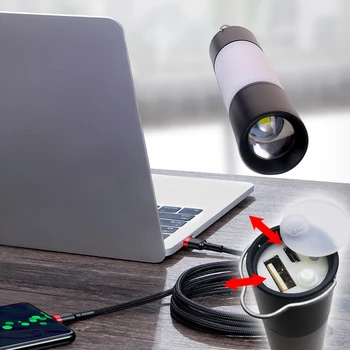 USB Įkrovimo Kabinti Žibintuvėlis Nešiojamų Aliuminio Lydinio, atsparus Vandeniui Zoomable LED Žibintuvėlis Naktį, Šviesos, Lauko Kempingas Palapinė Lempos