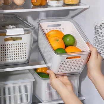 Virtuvės talpinimo Šaldytuve Laikyti Šviežių Daržovių, Vaisių Nutekėjimo Crisper Daugiafunkcinis Plastikinis būgnas Bakas su Lūpų