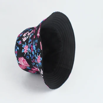 Double side Unisex Harajuku Kibiro Kepurę Žvejybos Lauko Hip-Hop Bžūp Moterų Kibirą Skrybėlės nuo Saulės Gėlių Spausdinti Žvejys Skrybėlę