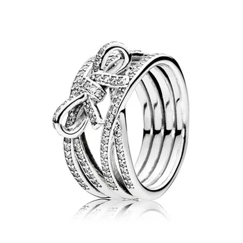 Autentiškas 925 Sterlingas Sidabro Žiedas Nėrinių Meilės Žiedus Su Crystal Moterims Vestuves Dovanų Bižuterijos