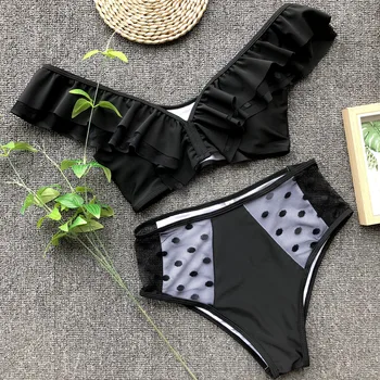 Bikini 2021 mujer seksualus pynimas aukšto juosmens maudymosi kostiumėlį, maudymosi kostiumą, Moteris Kietas Bikini Nėrinių Maudymosi Kostiumas, Paplūdimio Drabužiai Plaukti Biquini