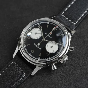 Mechaninis laikrodis Vyrams, Prabangus Laisvalaikio Chronograph Pilotas Žiūrėti Žuvėdra 1963 ST1901 Judėjimo 38mm Black Dial Sapphire atsparus Vandeniui
